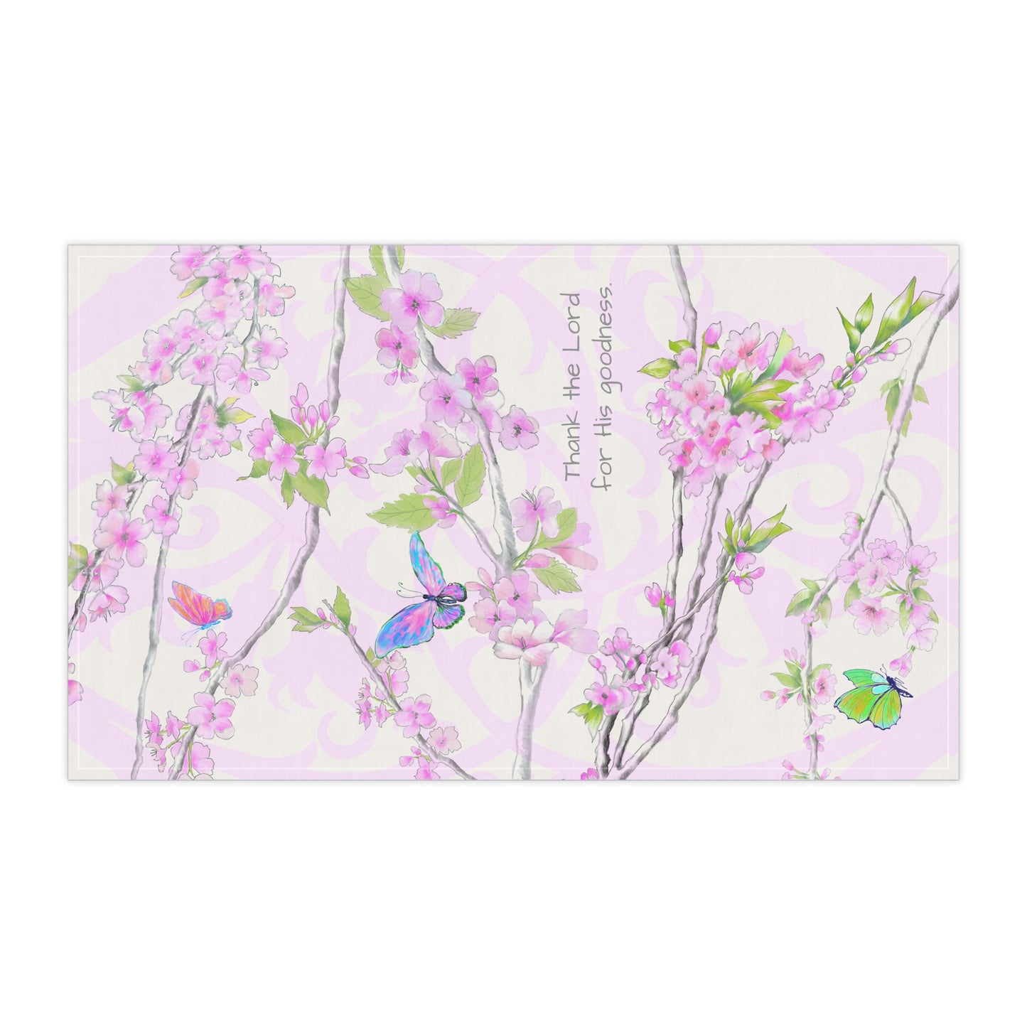Cherry Blossom & Butterflies Tea Towels (cotton, poly) Thank the Lord for His goodness.