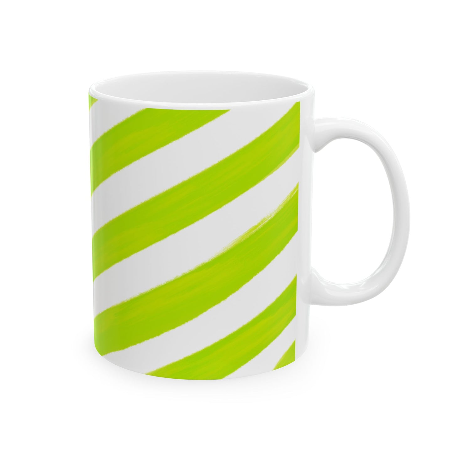 Diagonal Stripe Ceramic Mug in Lime Green, 11oz