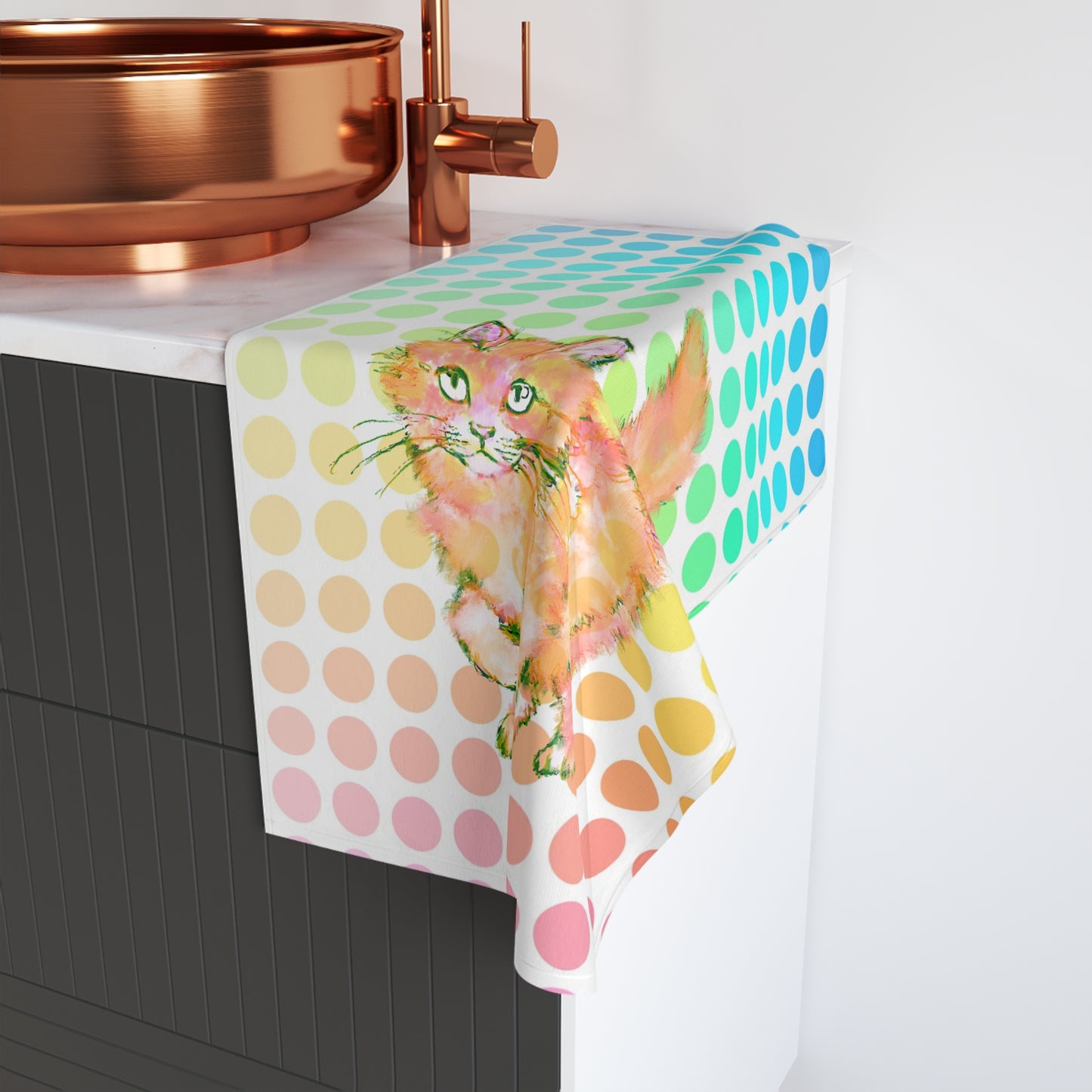 Hand Towels Colorful Cat Polka Dots