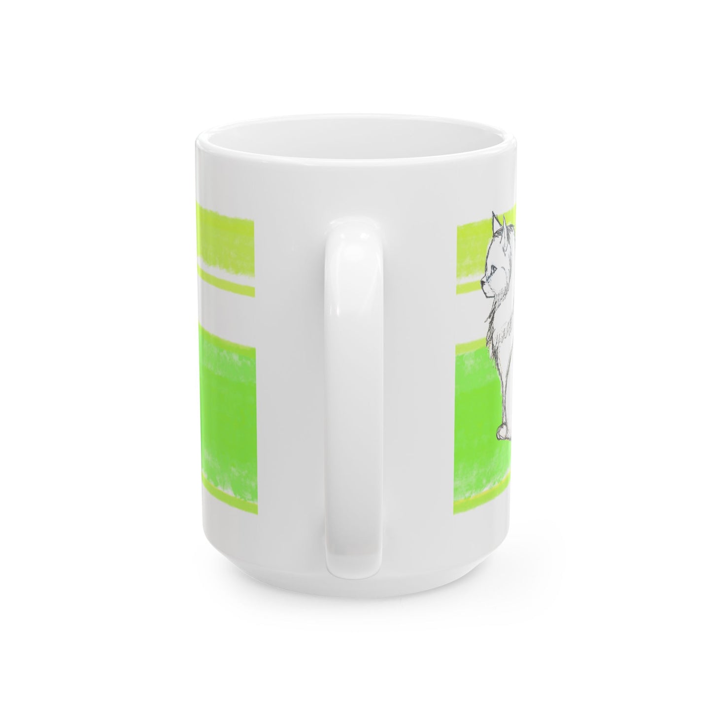Mega Stripe Kitty Butterfly Flutter Ceramic Mug Yellow Green
