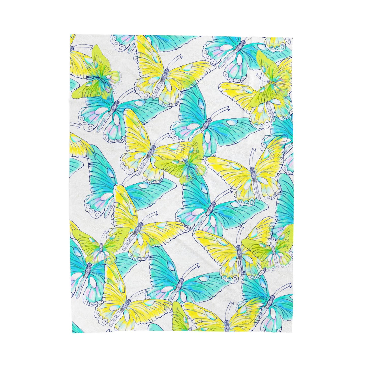 Butterfly Swing Velveteen Plush Blanket, Aqua and Yellow. 50"x 60", 60"x80"