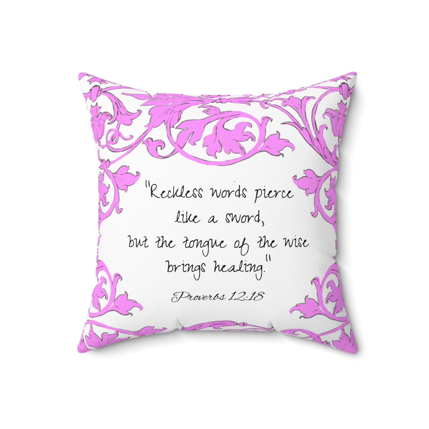 Scrollwork Polyester Square Pillow "Reckless words..."