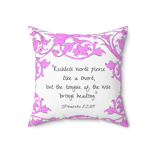 Scrollwork Polyester Square Pillow "Reckless words..."