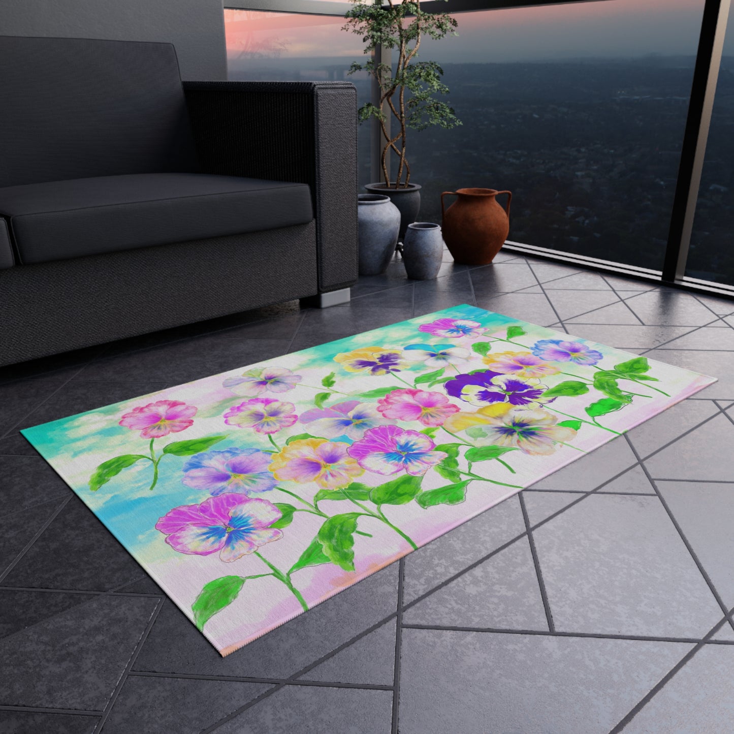Flower Fun Pansy Outdoor /Indoor Rug