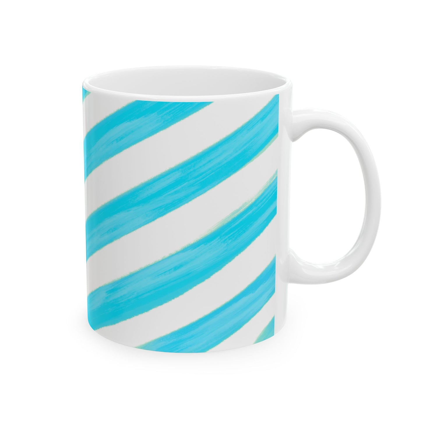 Diagonal Stripe Ceramic Mug in Aqua, 11oz