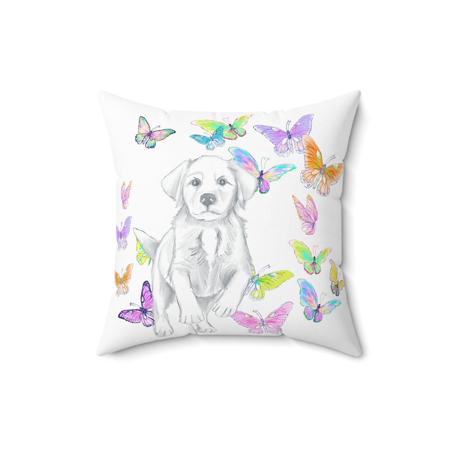 Dogi Butterfly Flutter Spun Polyester Square Pillow. Multi-Color Butterflies
