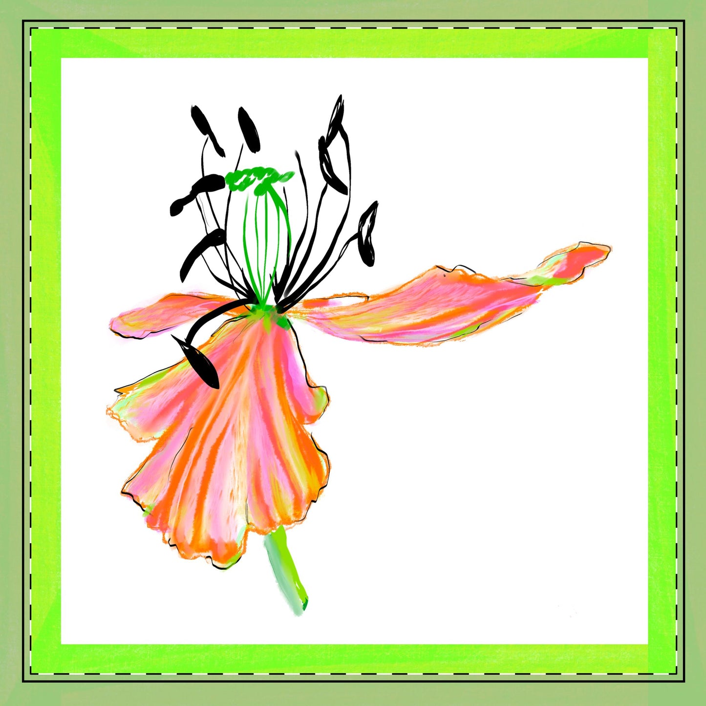 Tulip Love Poly Twill Napkin Spring Green border