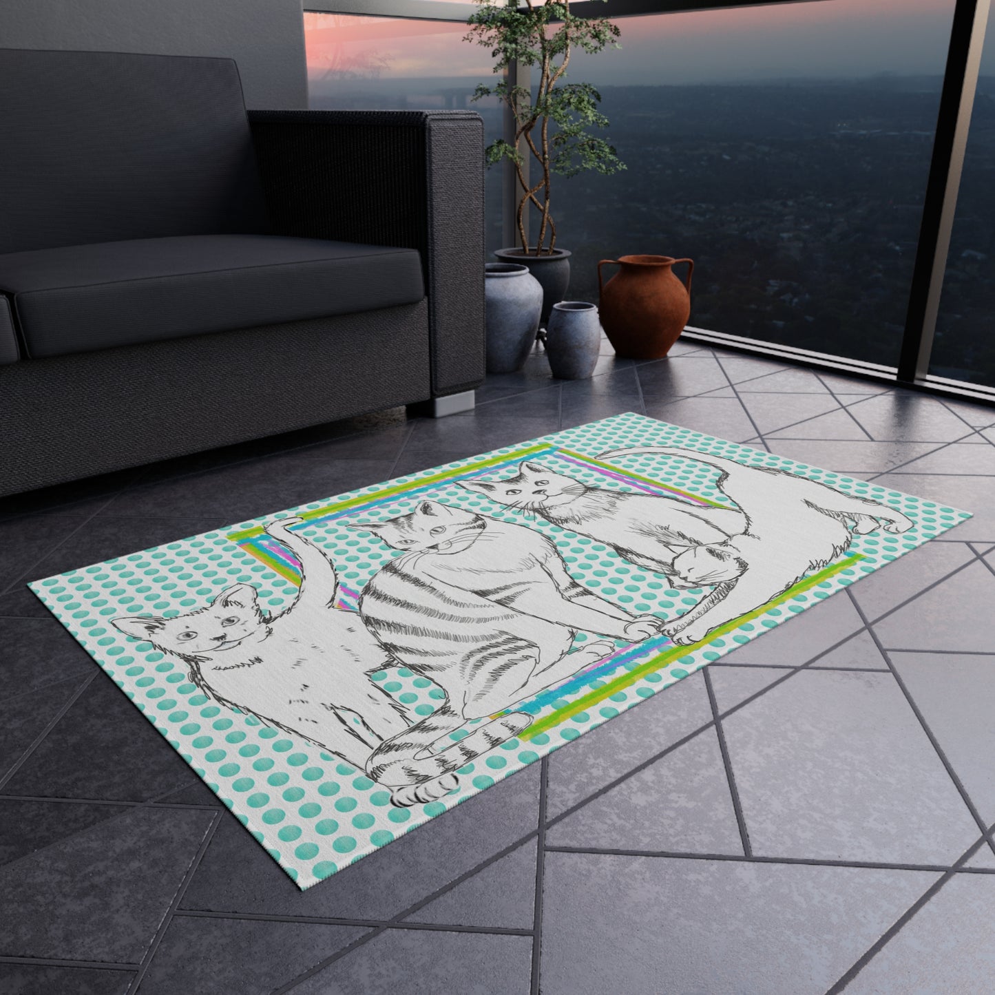 Kitty Fun indoor/Outdoor Rug aqua