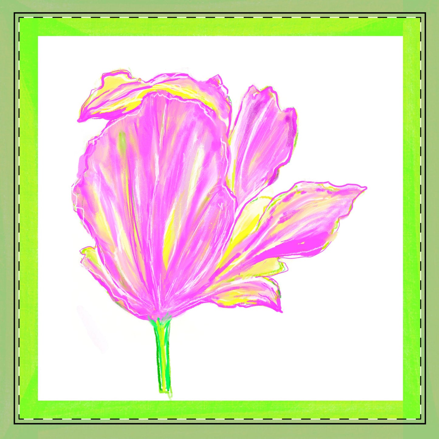 Tulip Love Poly Twill Napkin Spring Green border