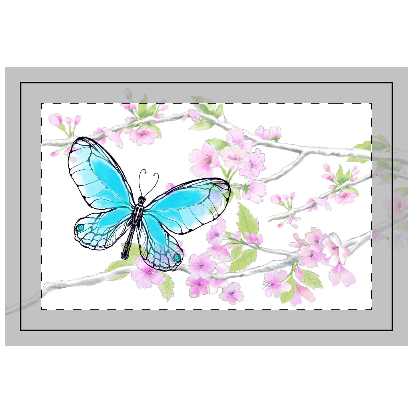 Butterfly Blossom Romp Quilted Placemat, Polyester, Aqua, #1 fabric background bright white