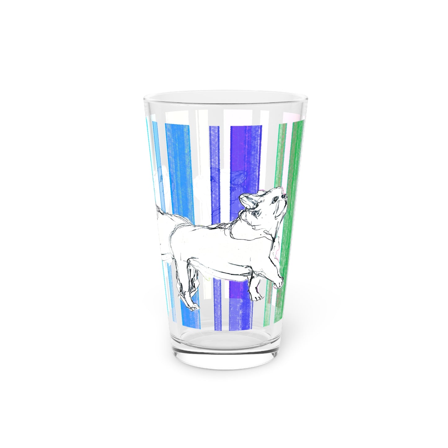 Dogi Fun Pint Glass, 16oz (Watercolor Stripe) Bulldog