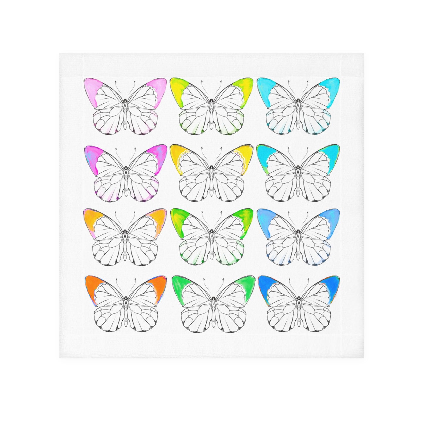 Face Towels Color Tipped Butterflies