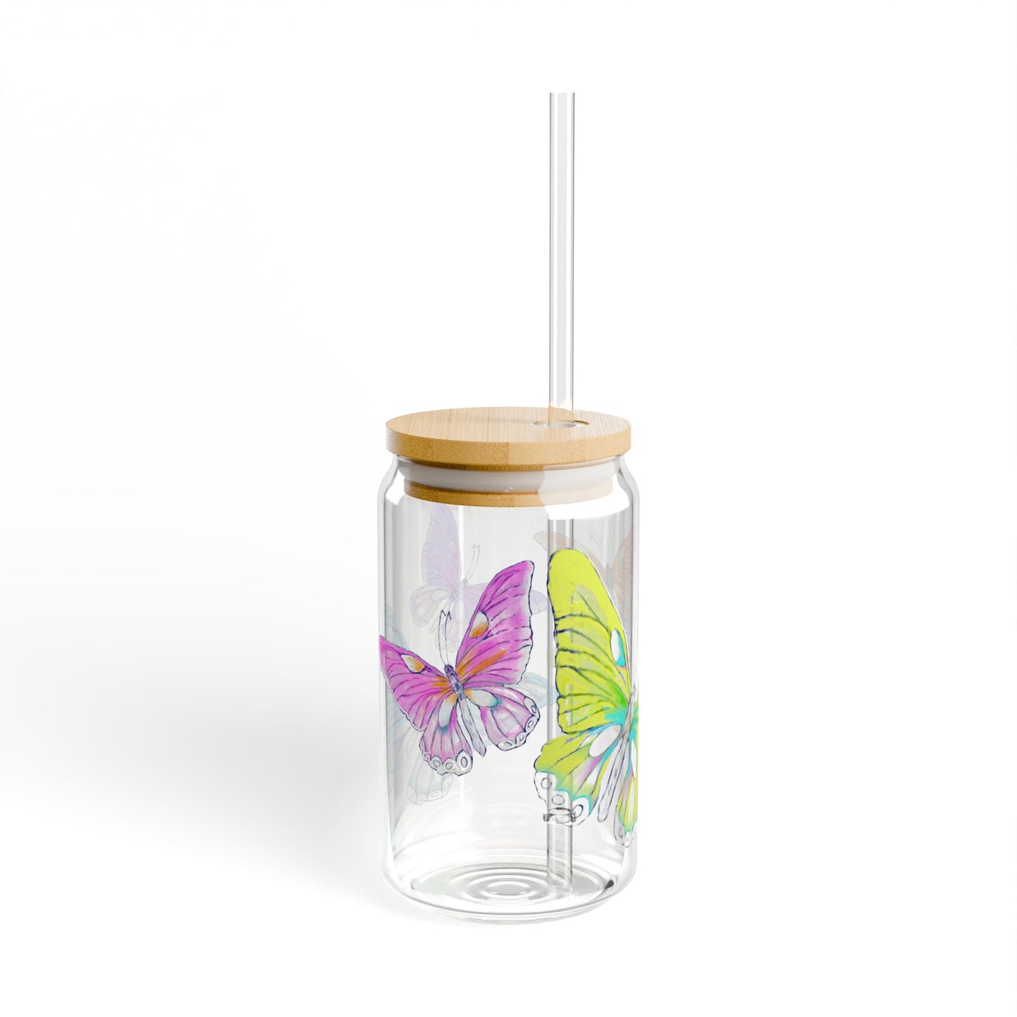 Butterfly Swing, Largest Butterfly is Greenish Yellow, Sipper Glass, 16oz, Choose With or Without lid