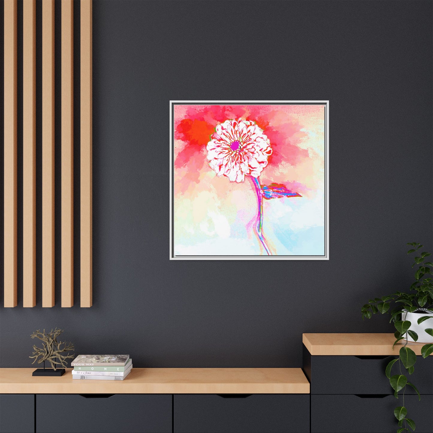 Zinnia Color Splash Matte Canvas Red Framed