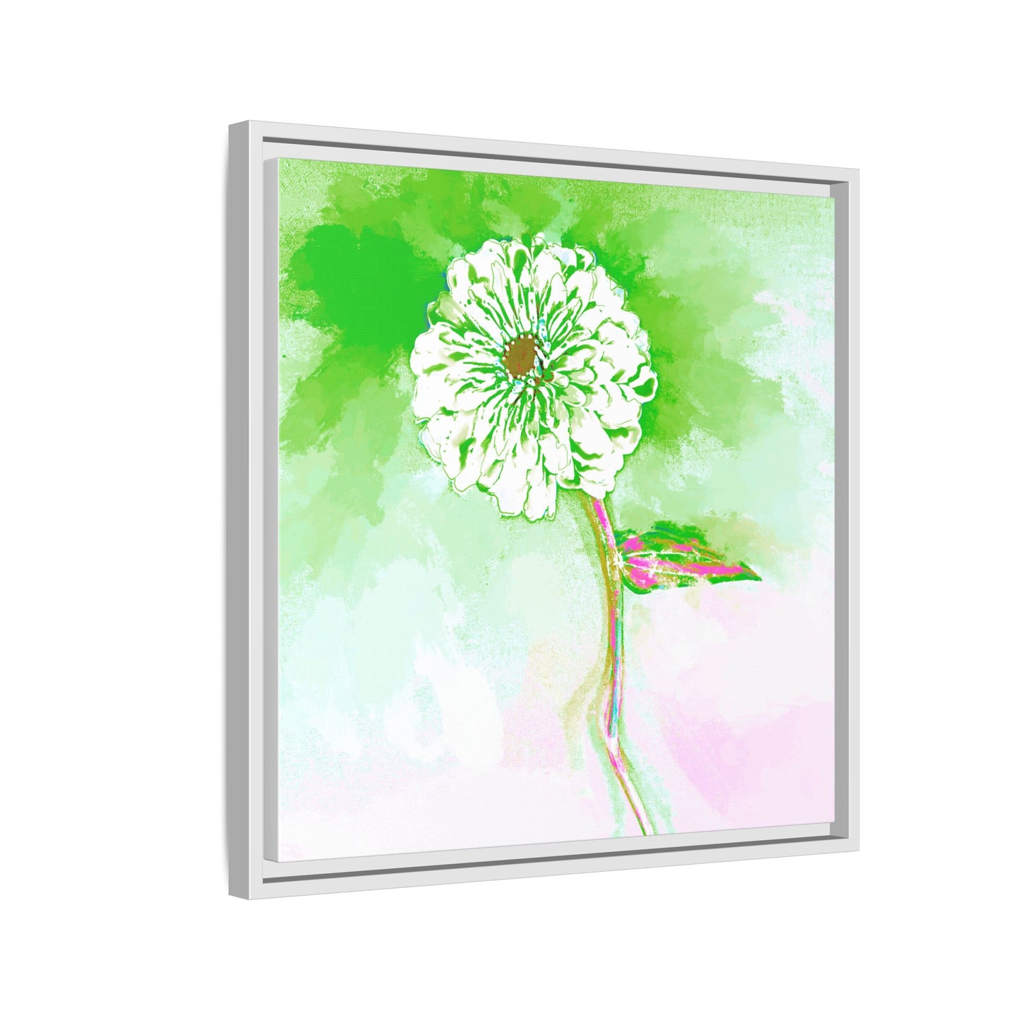 Zinnia Color Splash Matte Canvas Grass Green Framed