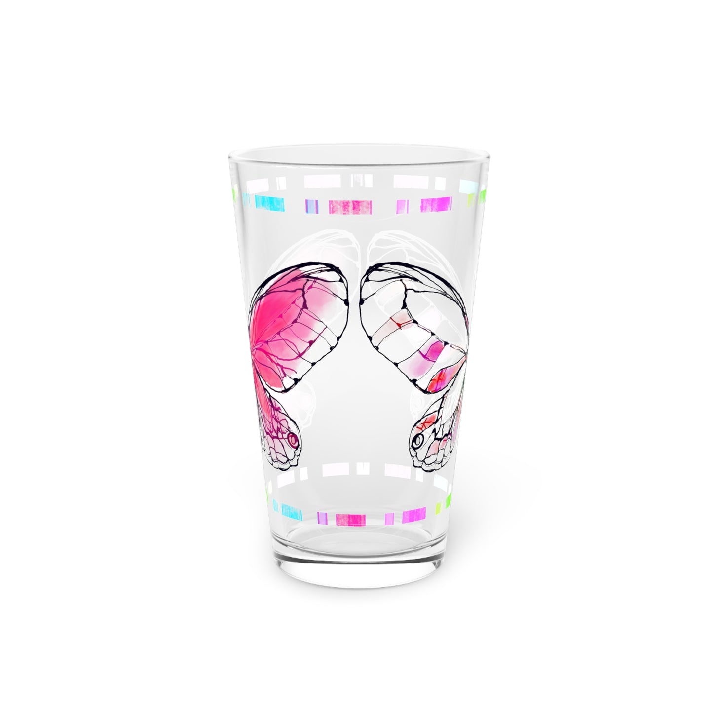 Butterfly Flutterstripe Pint Glass In Pink, 16oz