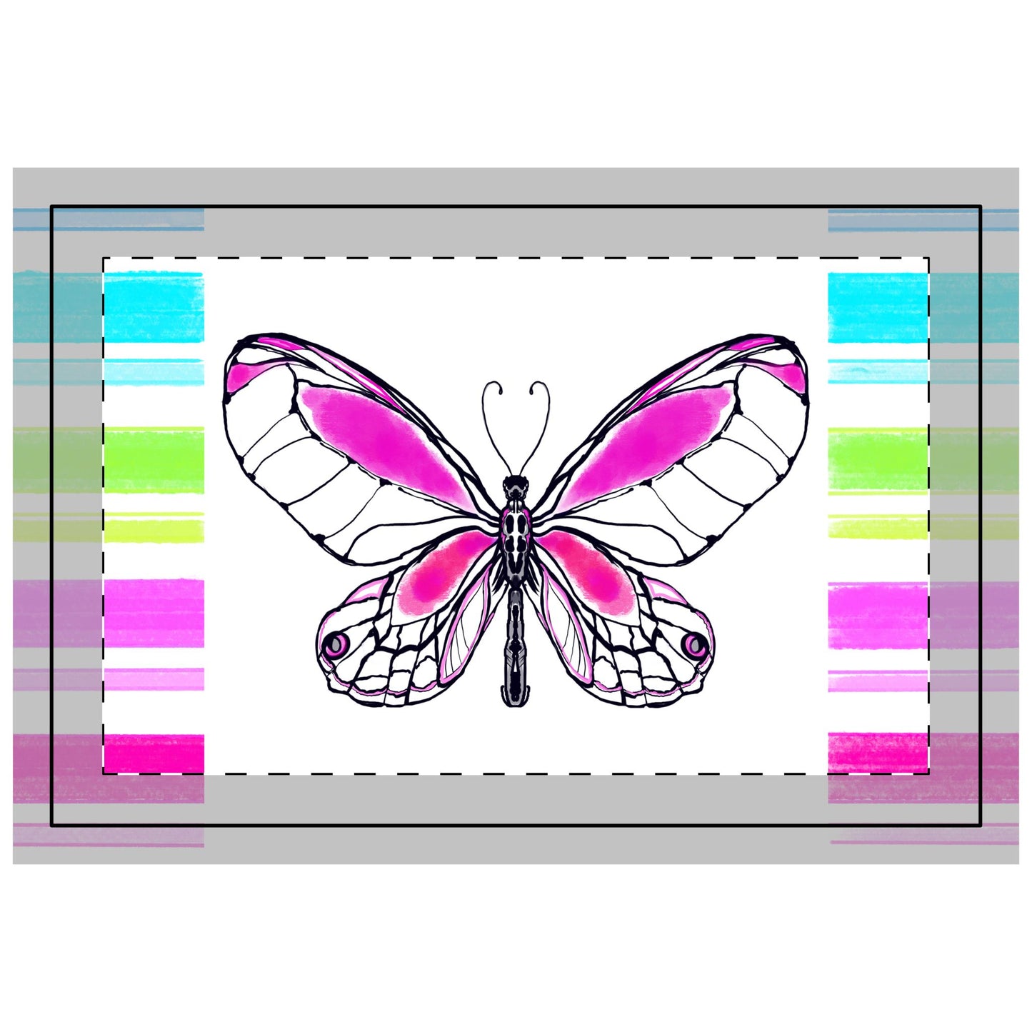 Butterfly Flutterstripe Poly Quilted Placemat, Raspberry, Fabric Background Bright White #8