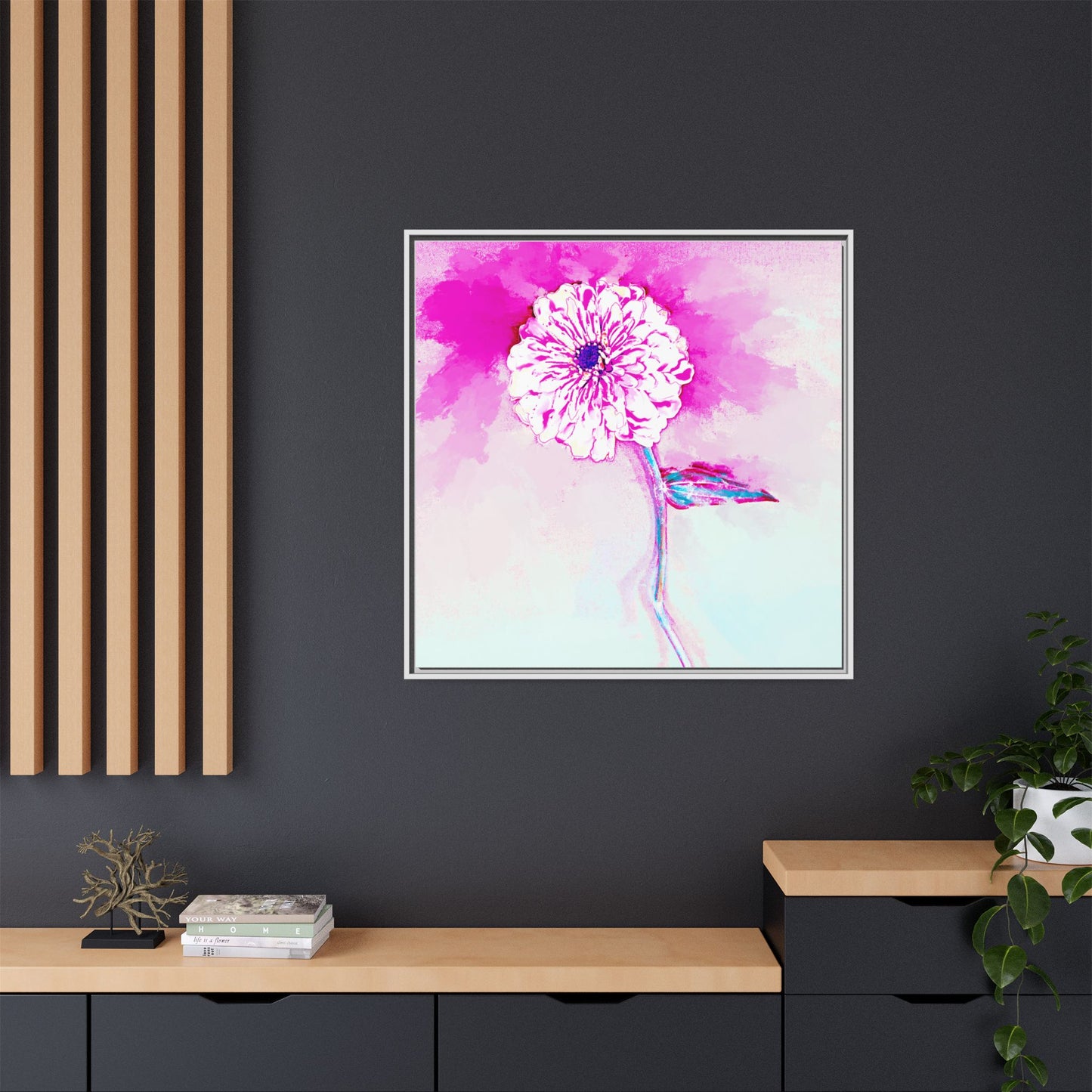 Zinnia Color Splash Matte Canvas Bright Raspberry Framed