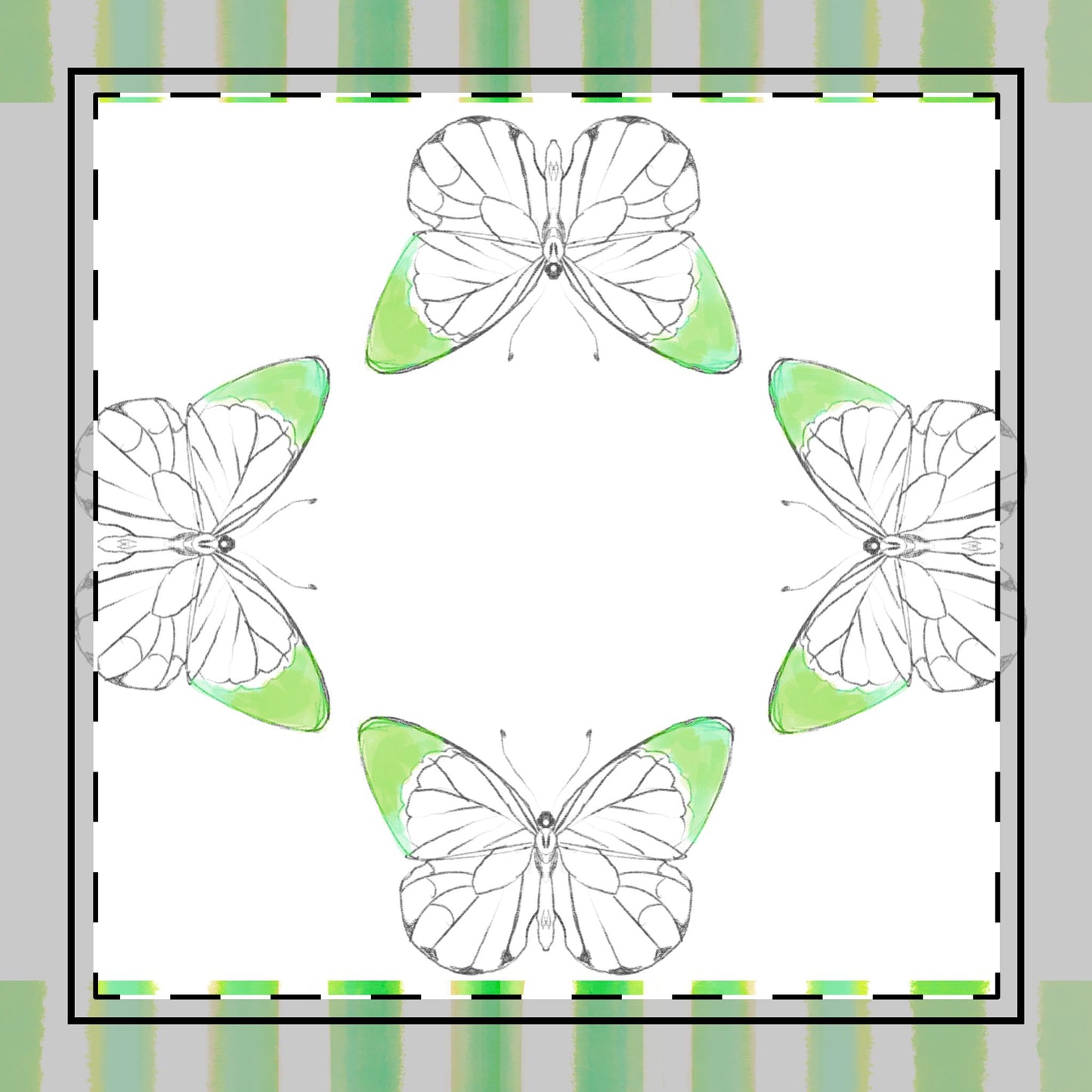 Butterfly Chroma Stripes Poly Twill Napkin, Darker Green, Fabric Background Bright White