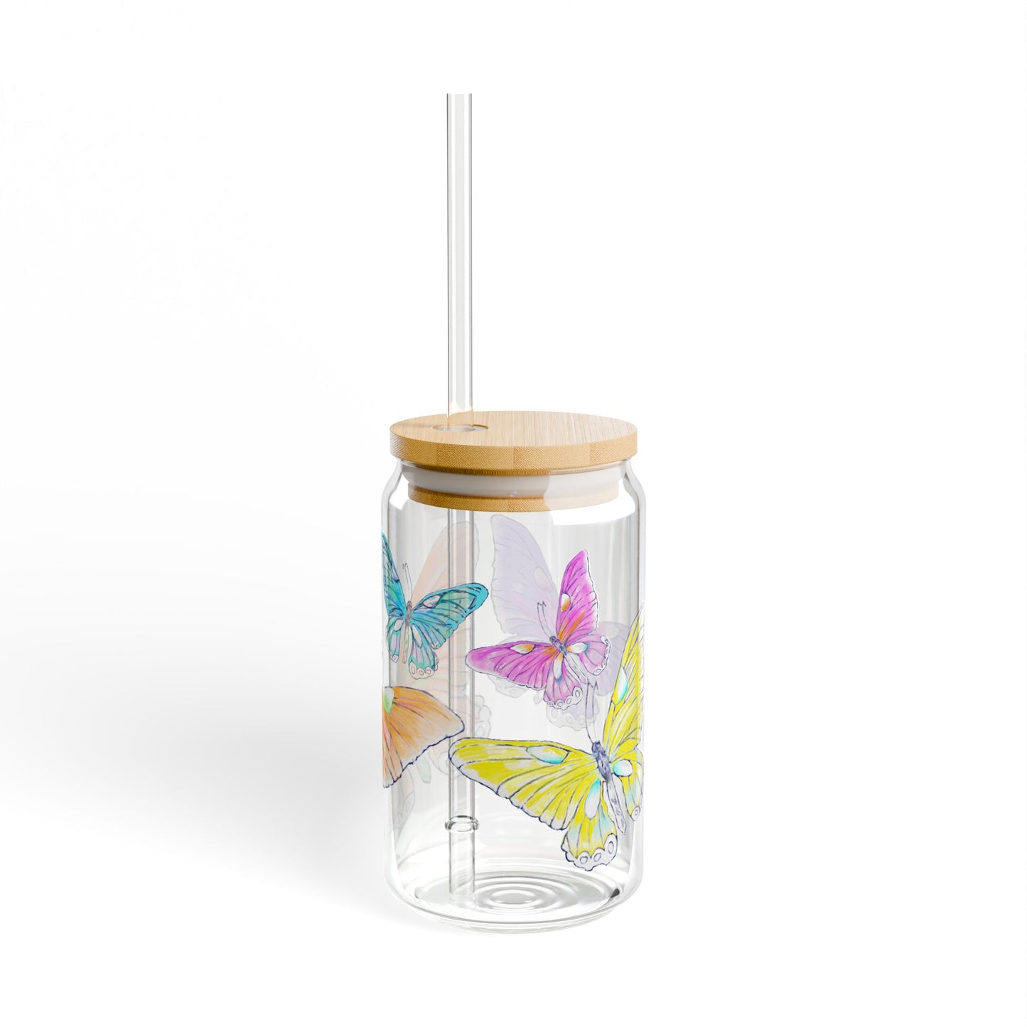 Butterfly Swing ,Largest Butterfly is Orange 16oz. Sipper Glass, Choose With or Without lid