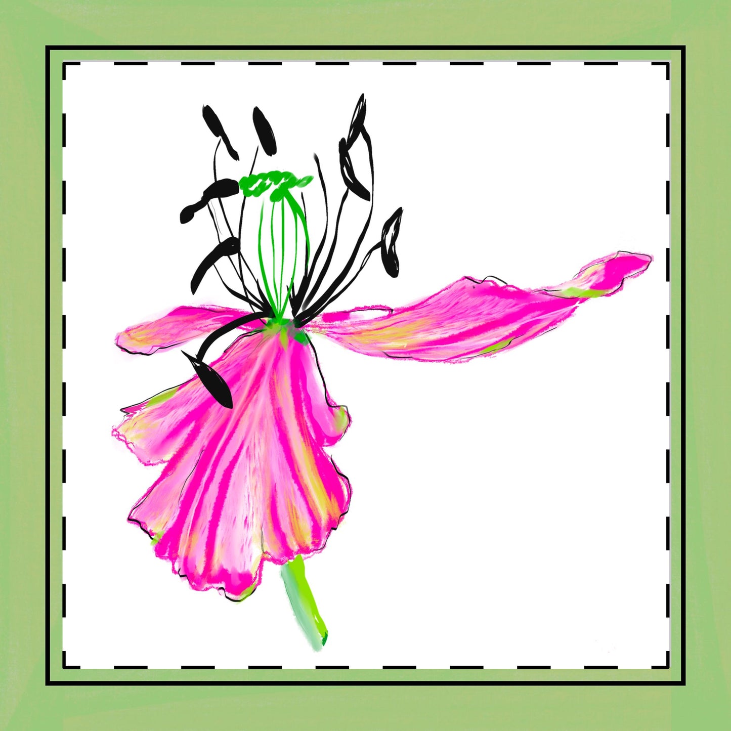 Tulip Love Poly Twill Napkin Spring Green border