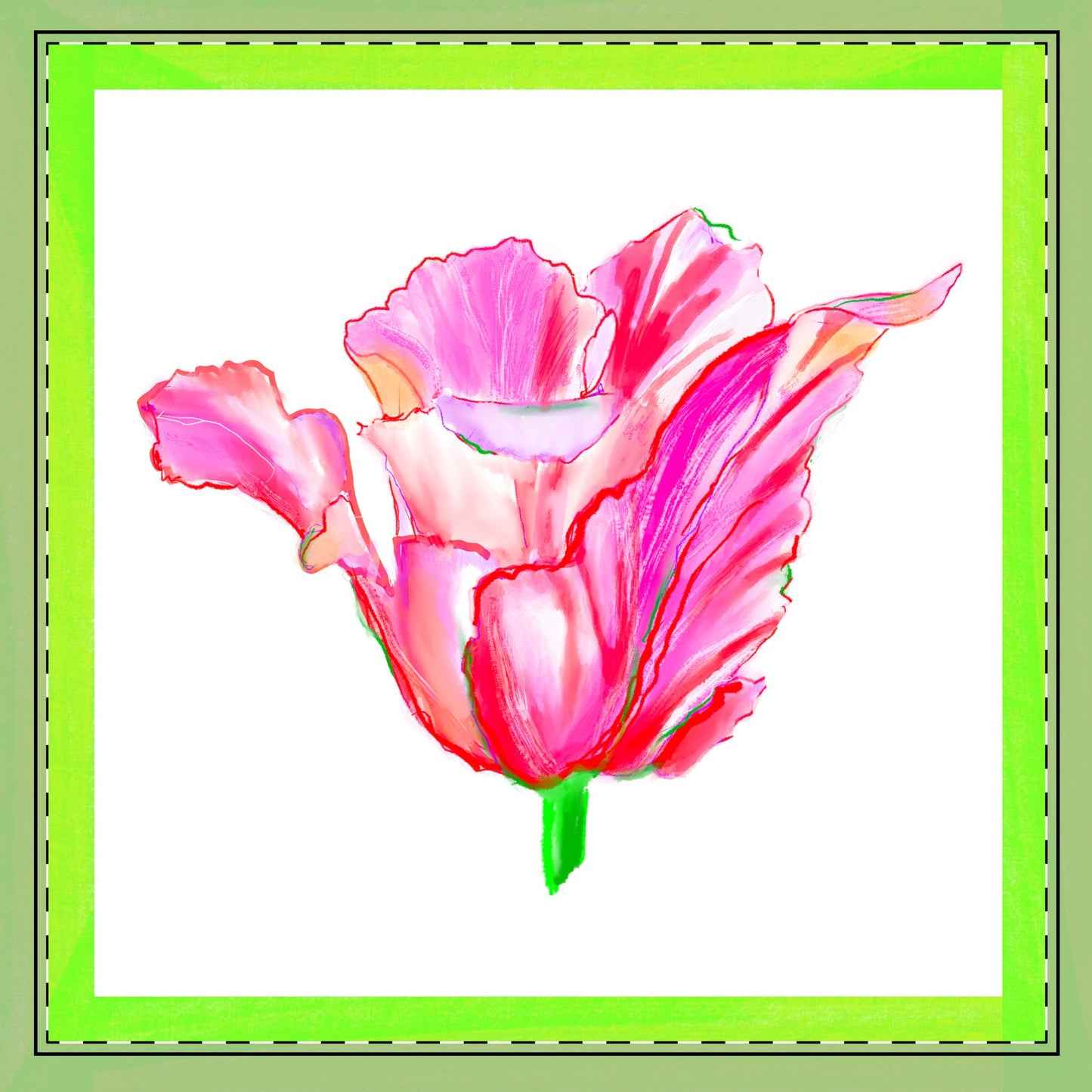 Tulip Love Poly Twill Napkin Spring Green border