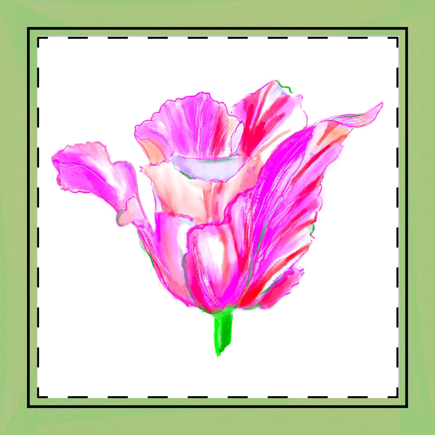 Tulip Love Poly Twill Napkin Spring Green border