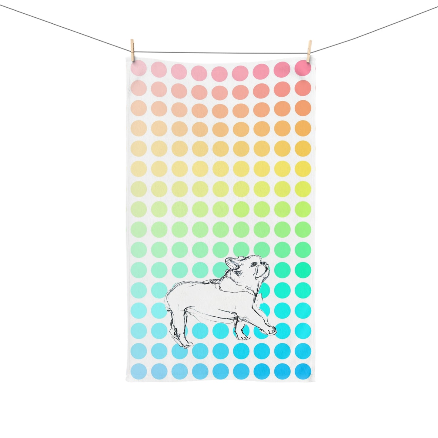 Dogi Fun Hand Towel, French Bulldog with Multi-Color Polka Dots