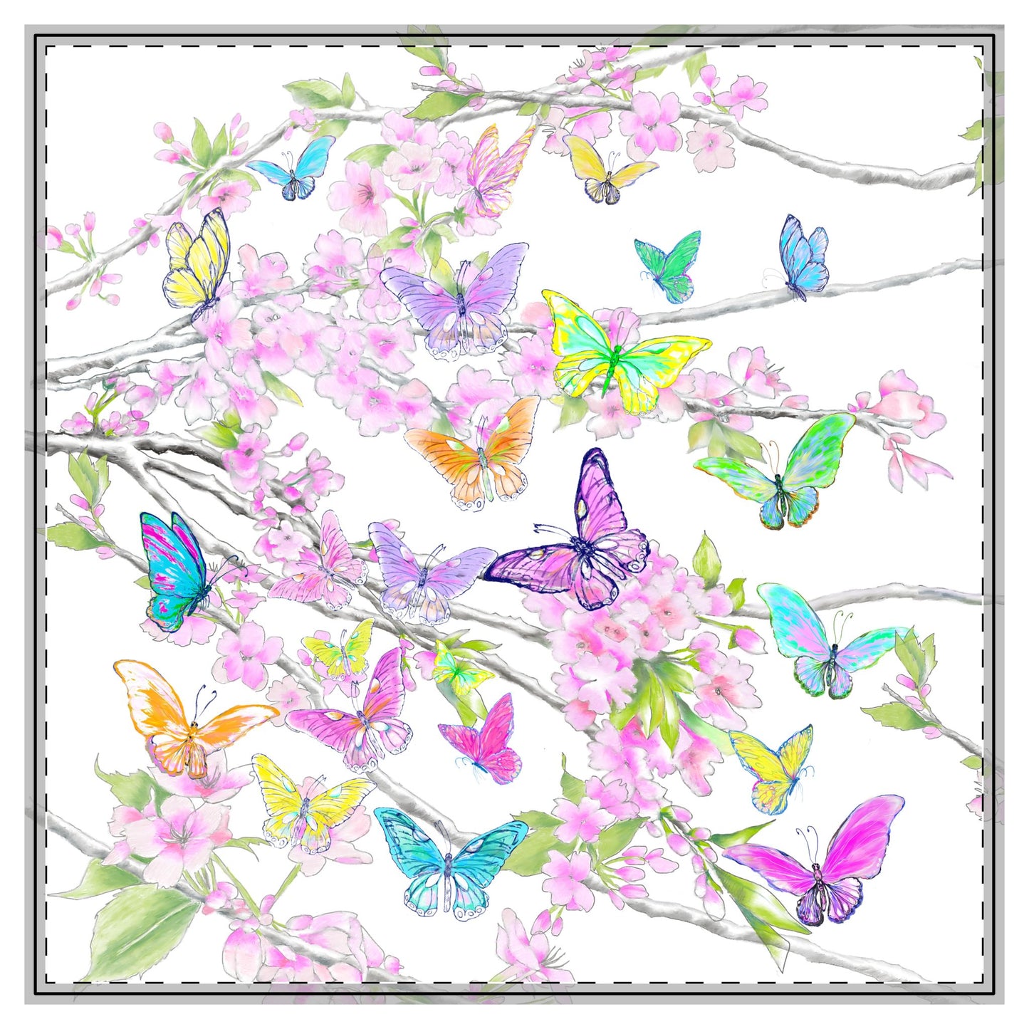 Blossom Whirl Quilted Coverlet Butterflies & Cherry Blossoms