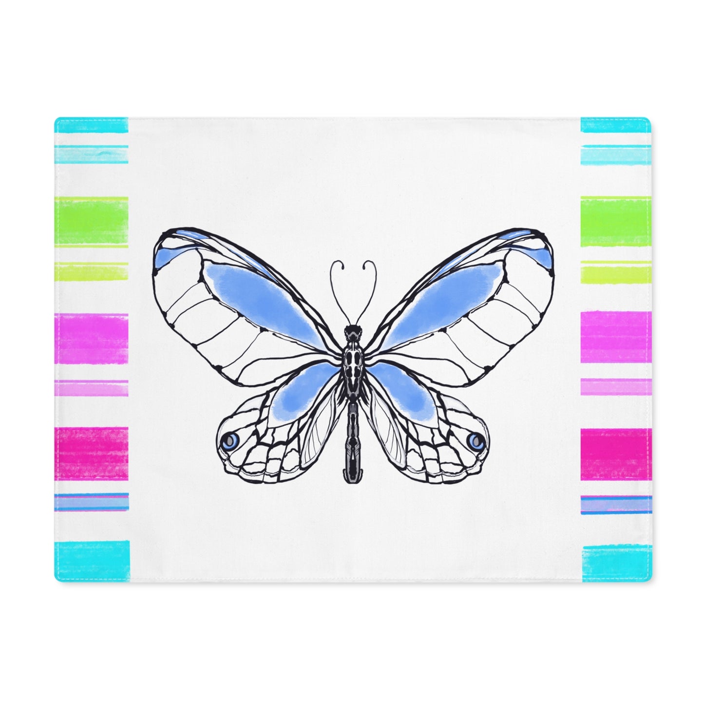 Butterfly Flutterstripe Placemat in Blue with Multi-color Stripe Border (1 pc) cotton
