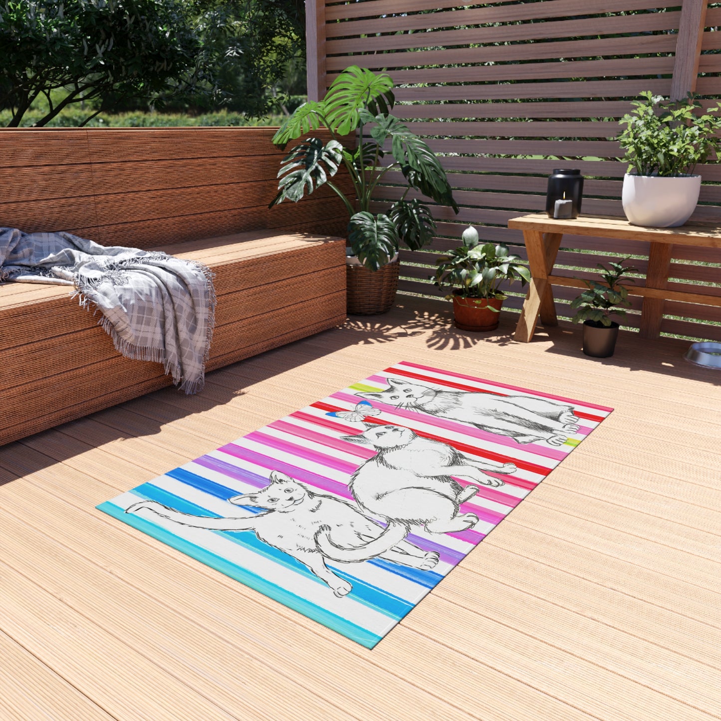 Kitty Fun Indoor/Outdoor Rug Aqua/blue