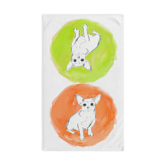Dogi Fun Circles and Chihuahuas Hand Towel in Orange and Chartreuse