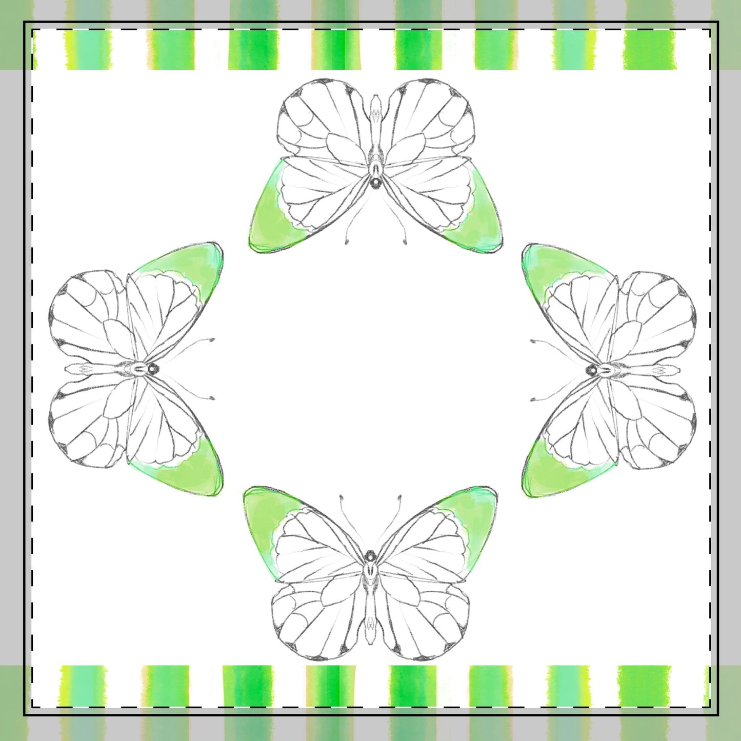 Butterfly Chroma Stripes Poly Twill Napkin, Darker Green, Fabric Background Bright White
