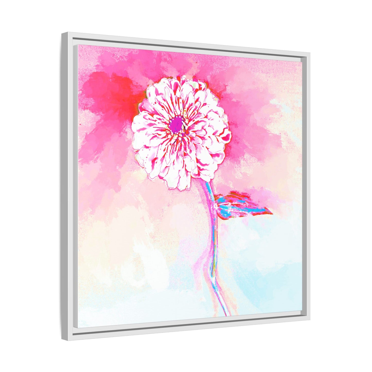 Zinnia Color Splash Matte Canvas Pink Framed