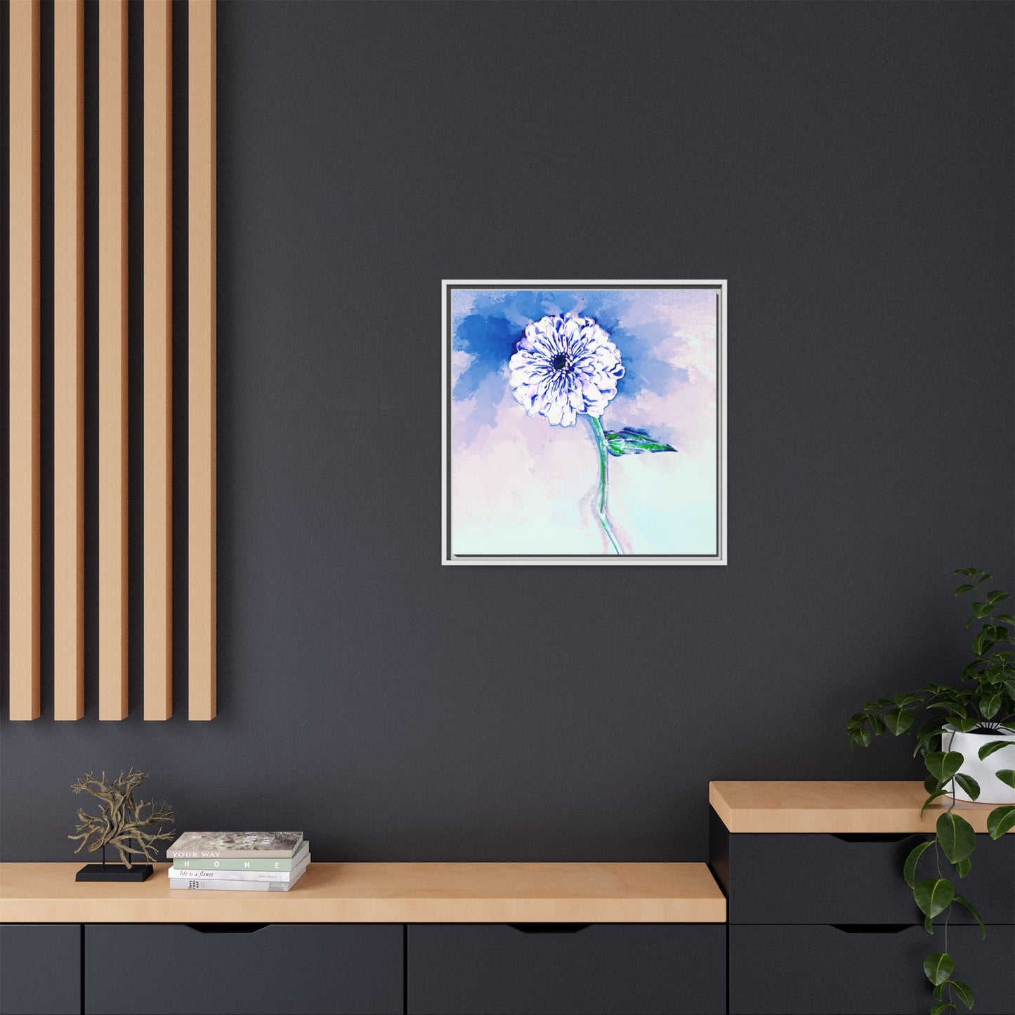 Zinnia Color Splash Matte Canvas Blue Framed