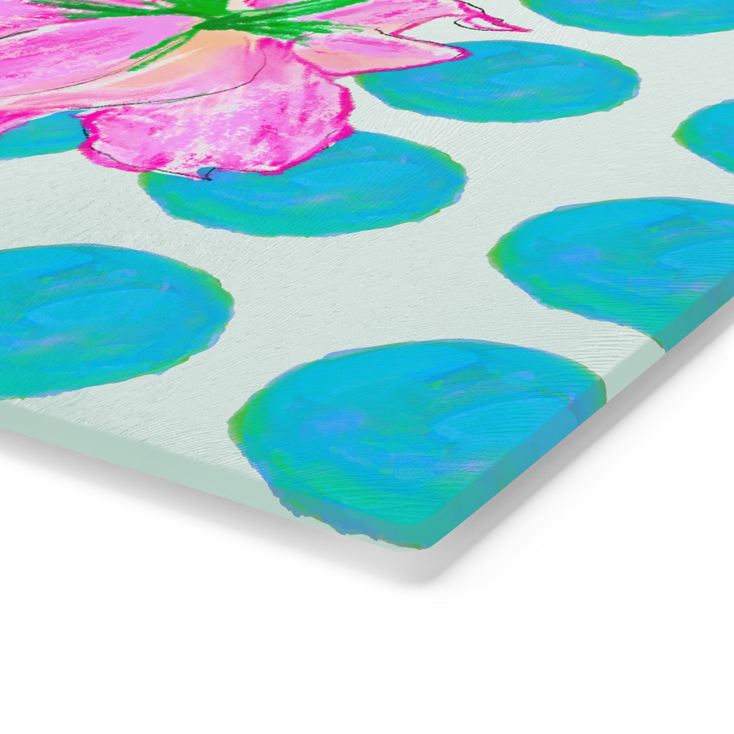 Dancing Tulips Cutting Board, Aqua Polka Dots
