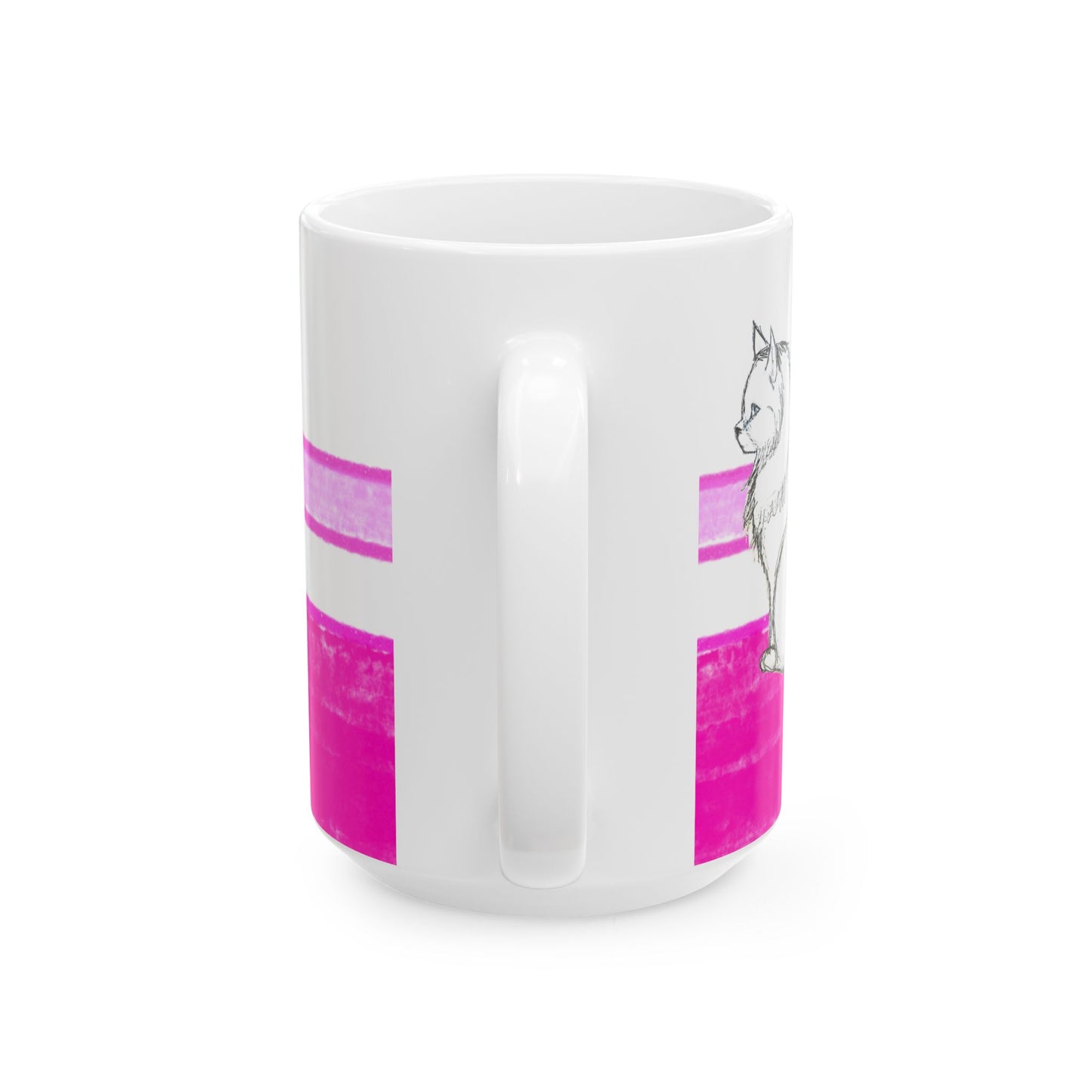 Mega Stripe Kitty Butterfly Flutter Ceramic Mug Raspberry Pink