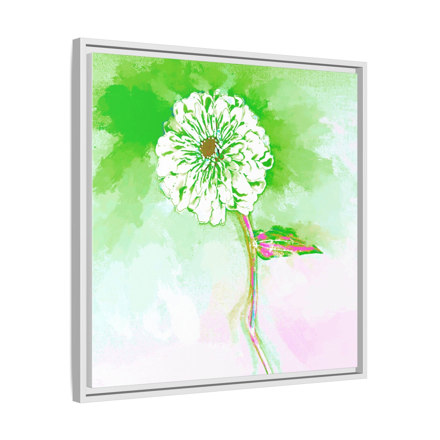 Zinnia Color Splash Matte Canvas Grass Green Framed