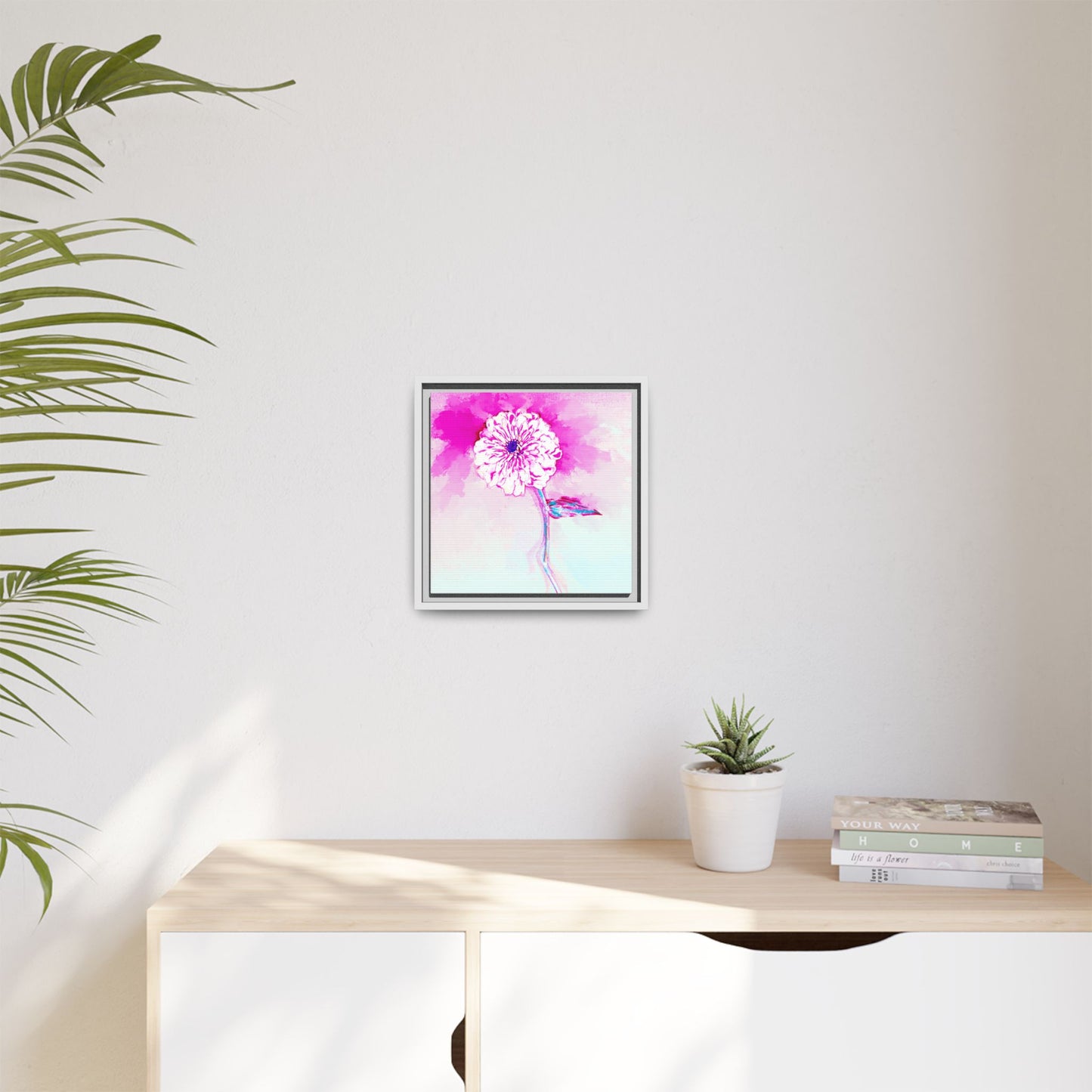 Zinnia Color Splash Matte Canvas Bright Raspberry Framed