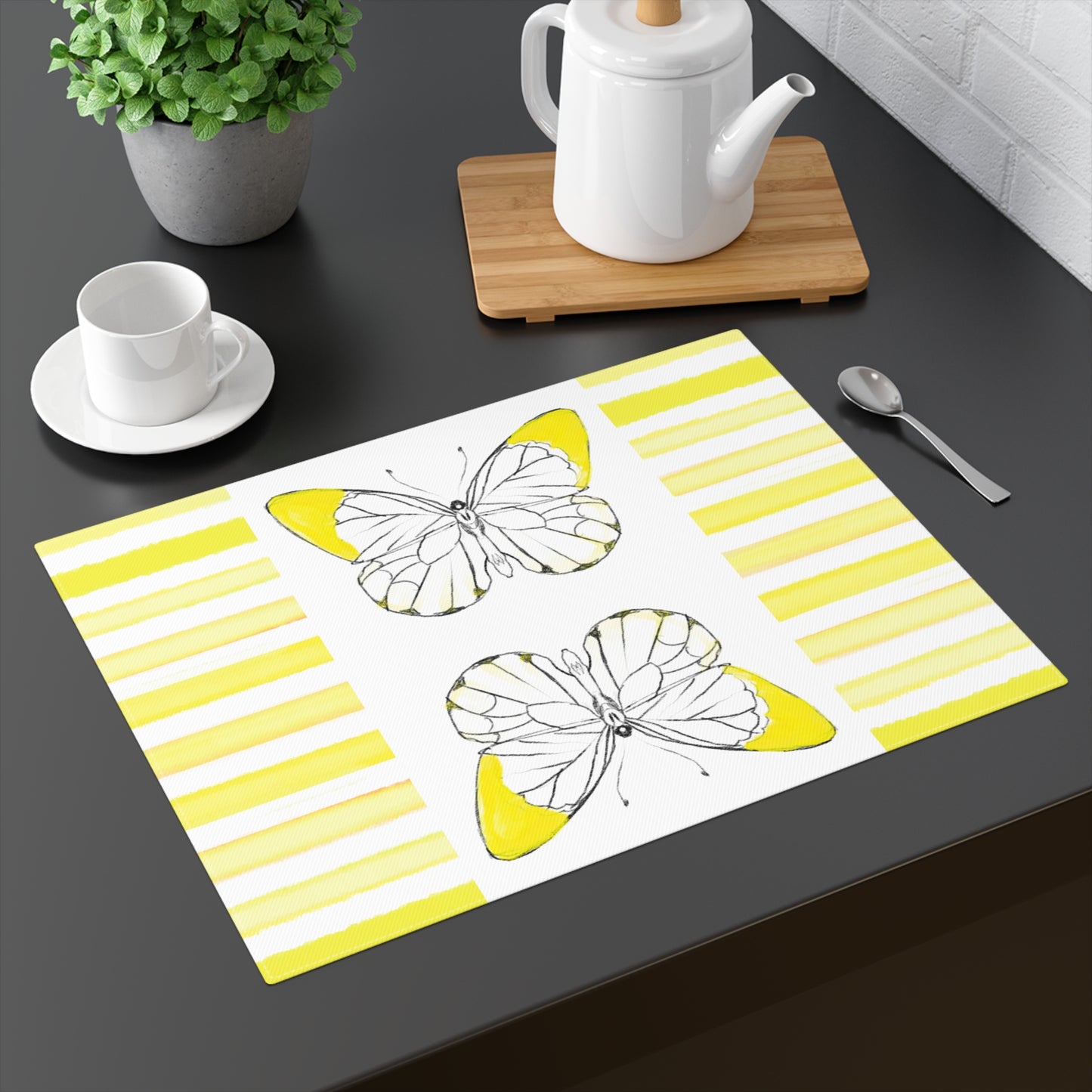 Butterfly Chroma Stripe Placemat, 1 pc, Yellow, (Fabric Background Creamy White)