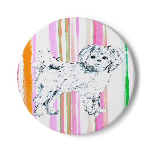 Dogi Fun Shih Tzus Ceramic Coaster in Multi-color Stripes