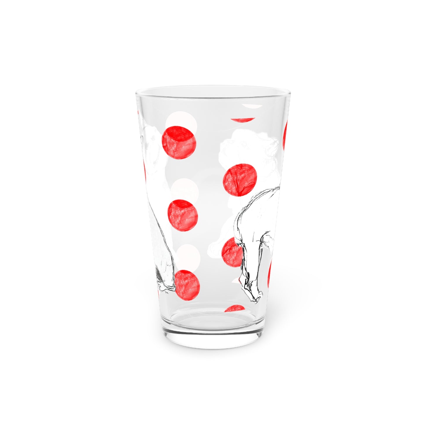 Dogi Fun and Polka Dots Pint Glass in Red, French Bulldog, 16oz