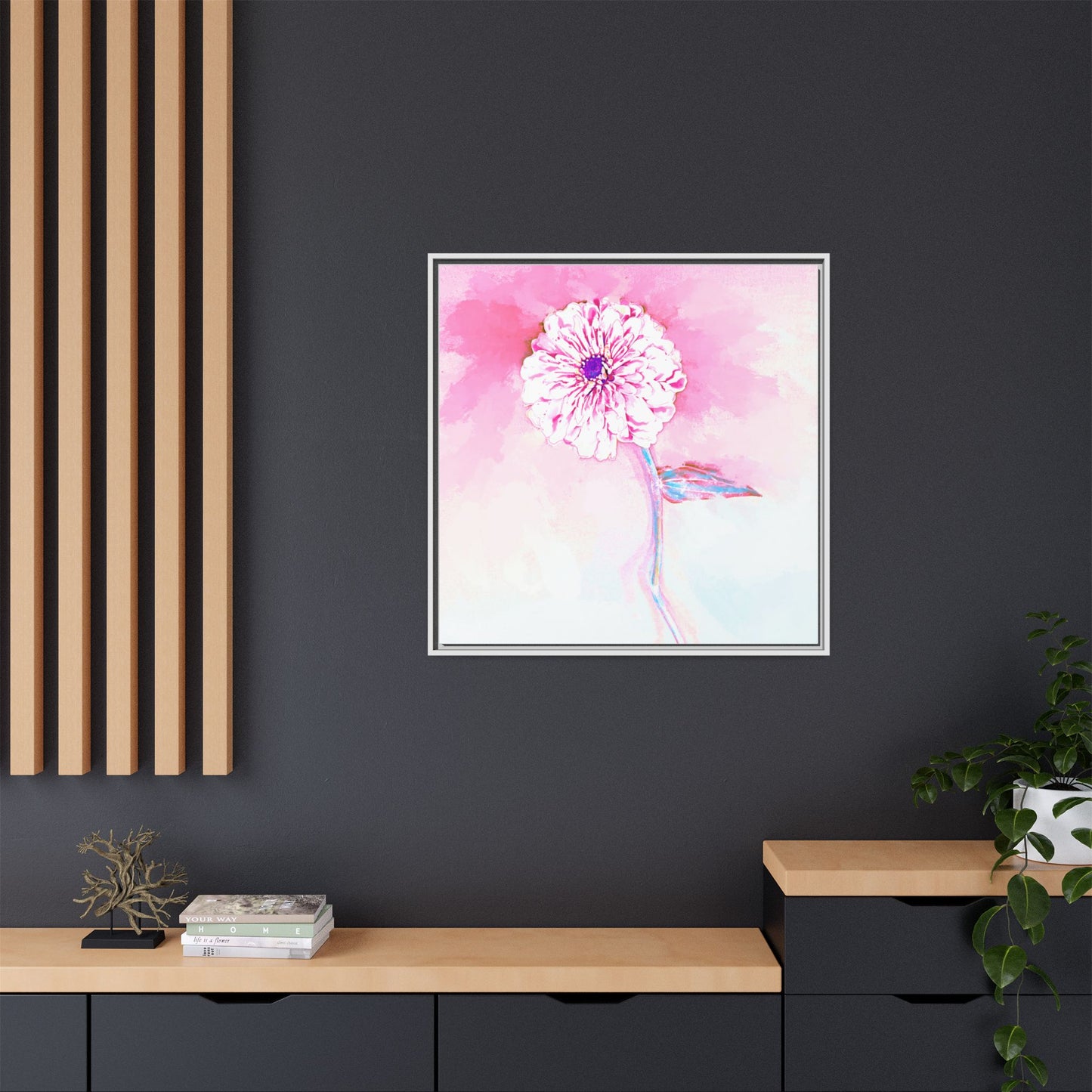 Zinnia Color Splash Matte Canvas Light Pink Framed