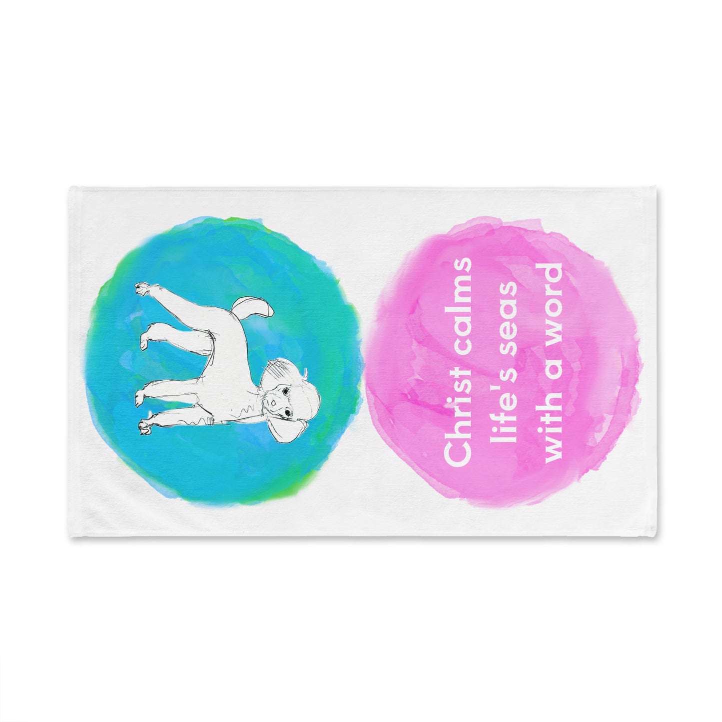 Dogi Fun Circles and Poodles Hand Towel in Aqua and Raspberry