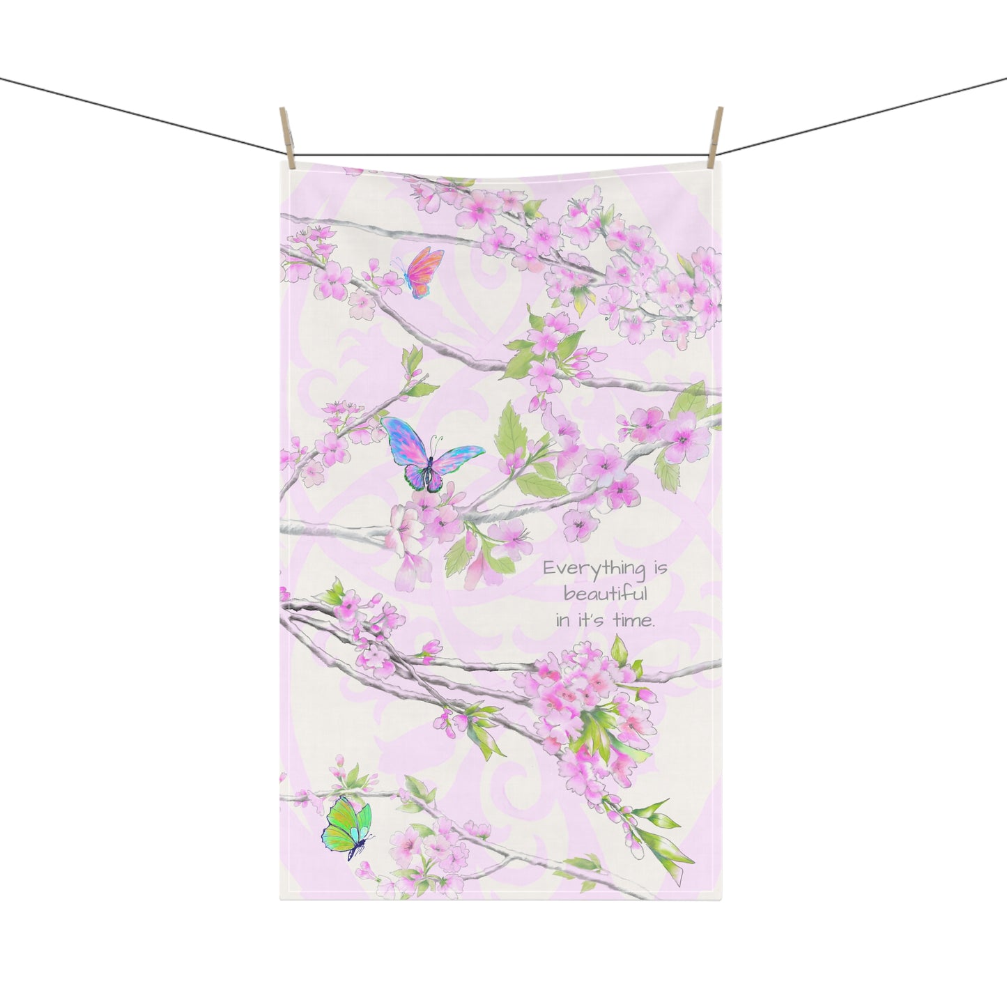 Cherry Blossom & Butterflies Tea Towels (cotton, poly) Everything is Beautiful in it's Time.