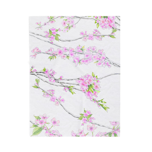 Cherry Blossom Velveteen Plush Blanket