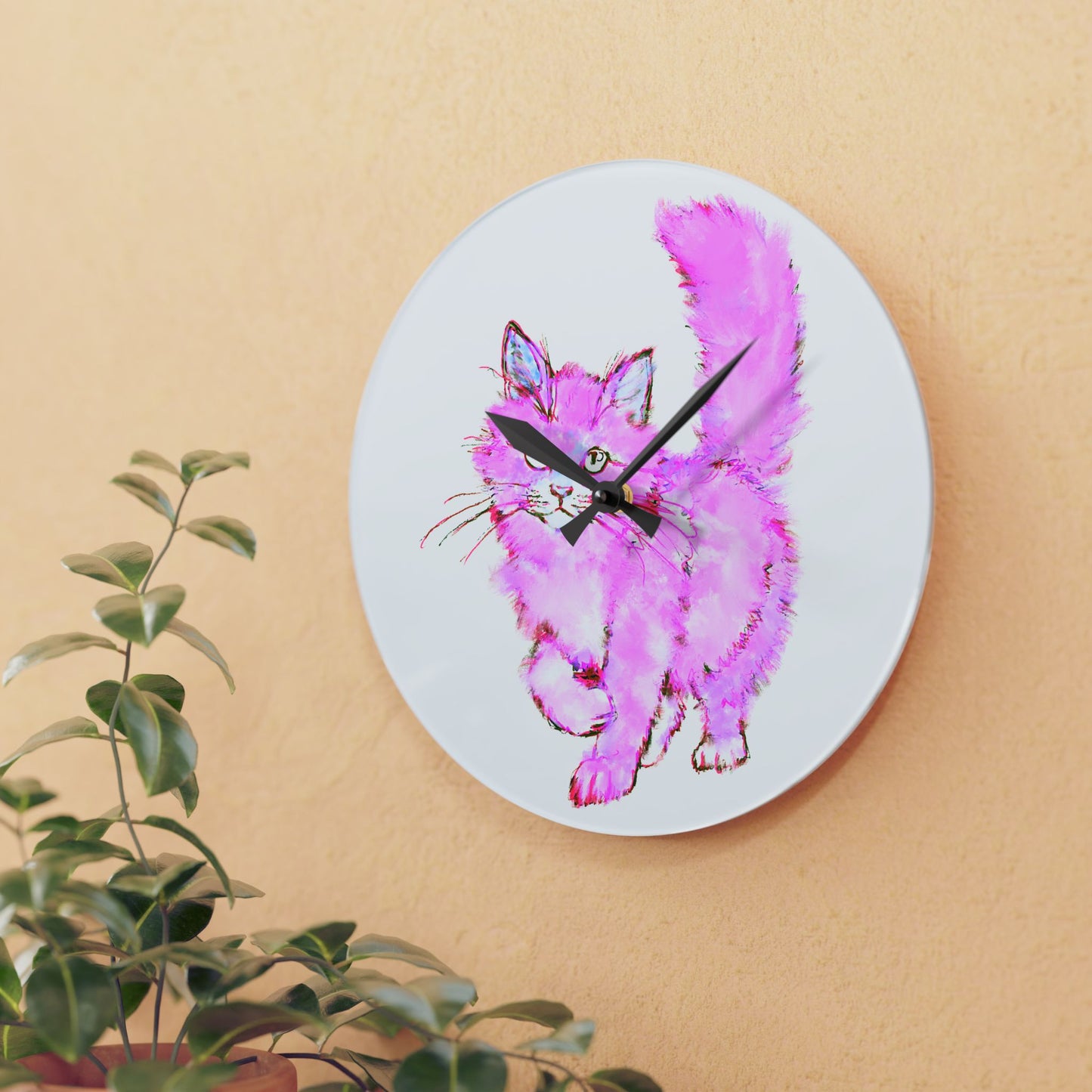 Colorful Cats & Dogs Wall Clock in Pink