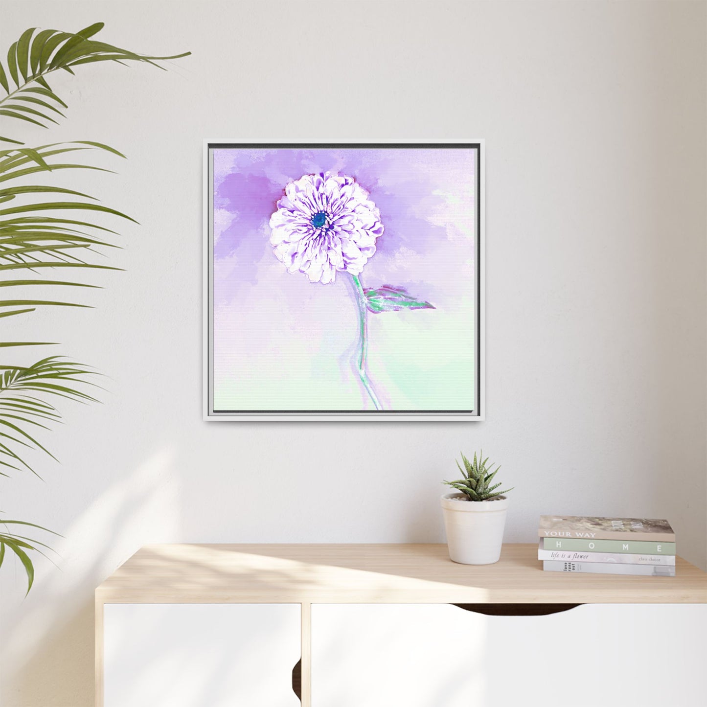 Zinnia Color Splash Matte Canvas Lilac Framed
