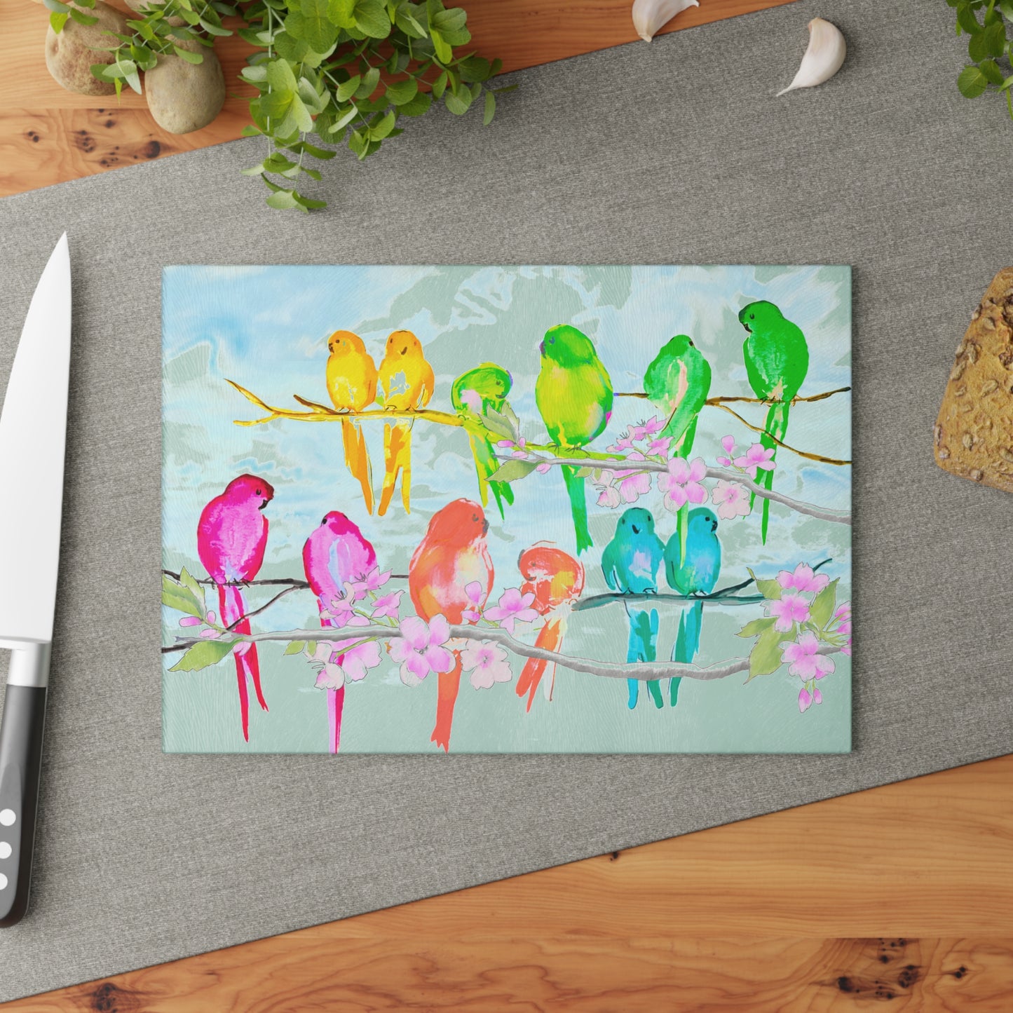 Glass Cutting Boards Birds on a Cherry Branch