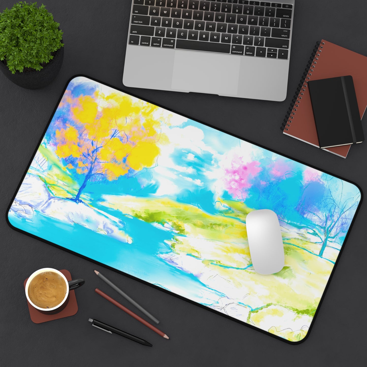 Joyful Landscapes Desk Mat, Yellow and Blue